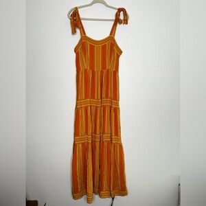 A loves A Orange Yellow Striped Tiered Maxi Dress Size Medium Fall Autumn